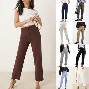 Women High Waisted Straight Leg Suit Pants Elegant Office Work Commuter Trousers Solid Color Casual Business Straight Pants
