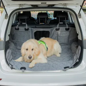 Durable waterproof car pet mat grey trunk liner for dogs with storage pockets and mesh window