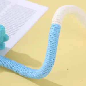 Braided cotton cat toy rope for teething and dental cleaning in blue and white
