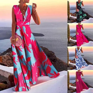 Robe longue élégante de style français avec décolleté en V profond et motifs variés.