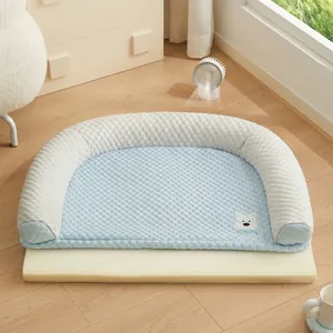 Sofá cama lavable y desenfundable para perros y gatos con textura de panal azul