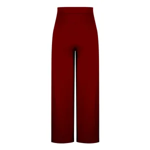 Front view of solid burgundy high-waisted straight leg yoga trousers for women fitness