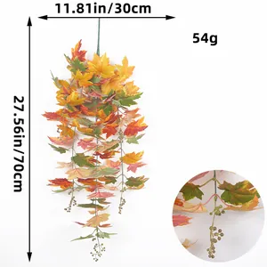 Artificial autumn maple leaf hanging vine with berries for Thanksgiving wall decor