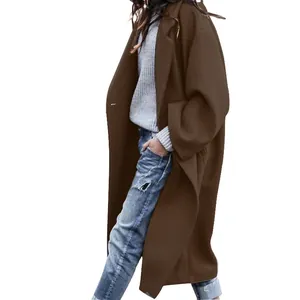 Long brown oversized wool coat detail view for casual winter style
