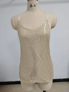 Elegante canotta con paillettes dorate e scollo a V per feste e abbigliamento casual