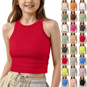 Children's ribbed sleeveless crop top vest showing a wide range of colors for spring