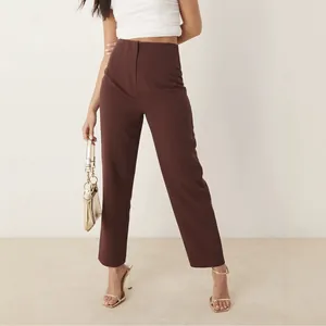 Elegant brown high-waisted straight-leg trousers for a professional and chic office look