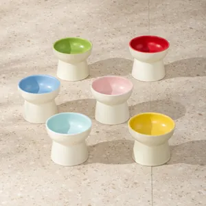 Bols pour animaux en céramique surélevés minimalistes en six couleurs pour le cou et confort