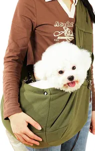 Bolso bandolera verde oliva de poliéster para perros pequeños y gatos hasta 7,5 kg.