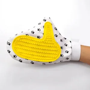 Professional silicone pet grooming glove with massage brush for deshedding and bathing