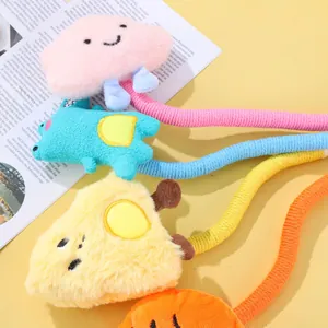 Set of colorful plush cat toys with bite-resistant rope tails and cute cartoon characters