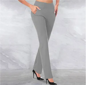 Grey high-waisted tummy control yoga pants for women, sleek athletic trousers variant