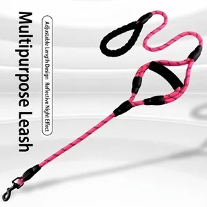 Heavy Duty Reflective Dog Leash With Dual Padded Handles Durable Braided Nylon Climbing Rope Pet Traction Lead For Large Dogs
