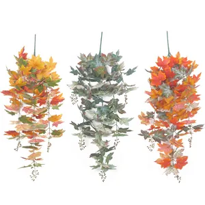 Artificial autumn maple leaf and berry hanging vines for Thanksgiving decor