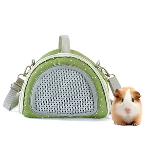 Green polka dot small pet carrier bag with breathable mesh window for hamsters