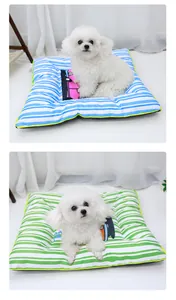 Striped splash-proof pet cooling mat for small dogs and cats, blue and green styles