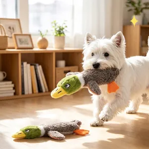 Realistic Mallard Duck Squeaky Plush Dog Toy Soft Interactive Pet Chew Toy With Crinkle Paper BB Squeaker For Boredom Relief