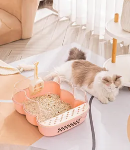 Arenero para gatos semicerrado grande con valla alta y bandeja antisalpicaduras
