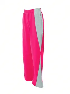 Detailansicht der pinkfarbenen und grauen zweifarbigen Sweathose mit weitem Bein und Gummizug