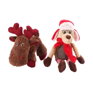 Festive Christmas plush dog toy set including reindeer and dog for interactive chewing play