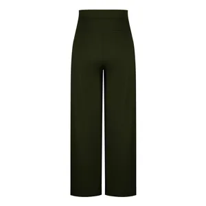 High-waisted elastic straight-leg yoga pants for women in dark olive green finish