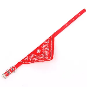 Red PU leather pet collar with paisley bandana detail for small dogs and cats