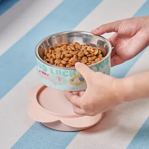 Elevated Stainless Steel Pet Bowl For Cats And Dogs Anti-Tip Flower Shaped Base Neck Protection Cartoon Feeding Water Bowl