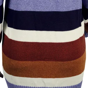 Detalle en primer plano de jersey de punto a rayas de colores con textura y patrón