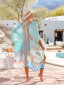 Bohemian Print Chiffon Strandkaftan Damen Cover-up für den schicken Sommerurlaub