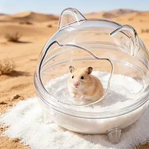 Transparent Hamster Bathroom Sand Bath Box Cute Cat Ear Design Splash-proof Small Pet Toilet For Dwarf Hamsters Golden Bear