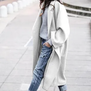 Elegant oversized long white wool coat for women's autumn and winter casual fashion