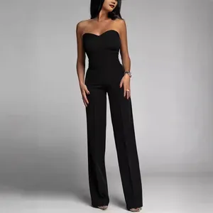 Damen Trägerlos Gerade Bein Jumpsuit Sexy Schlanke Passform Hohe Taille Einfarbig Einteiler Polyester Jumpsuit Für Sommer Party Clubwear