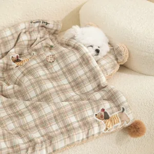 Soft Plaid Pet Blanket and U-Shaped Pillow Set Warm Sherpa Fleece Dog Mat For Puppy Cats Small Dogs Winter Sleeping Quilt