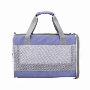 Bolsa de transporte para mascotas plegable y transpirable con ventana de malla en color púrpura