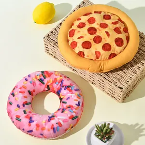 Squeaky Plush Dog Toy Realistic Pizza Donut Shrimp Shape Soft Polyester Pet Molar Teeth Cleaning Interactive Puppy Toy