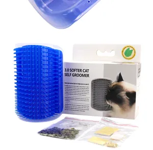 Kit spazzola massaggiante per gatti blu con erba gatta e accessori di montaggio.