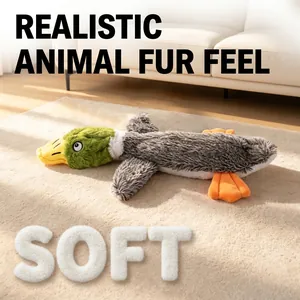 Soft plush mallard duck dog toy with squeaker and realistic faux fur texture