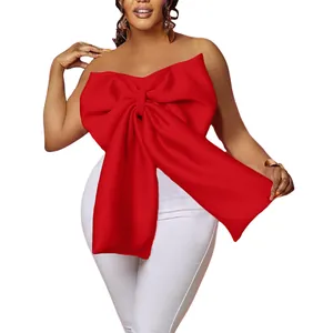 Top sexy a fascia da donna con maxi fiocco rosso e spalle scoperte