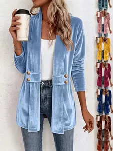 Cardigan Donna in Velluto Dorato Lunghezza Media Collo Sciallato Doppio Petto Top in Maglia Per Moda Retro Casual Autunno