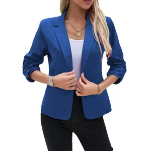 Elegant women's blue 3/4 sleeve blazer jacket for business casual office wear