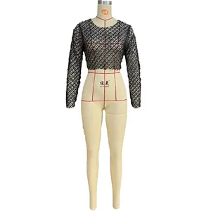 Sexy schwarzes transparentes Mesh-Crop-Top für Damen mit edlem Perlenbesatz 8113