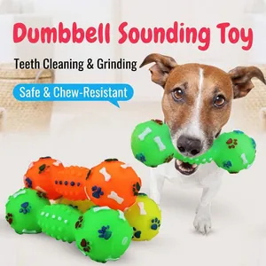 Pet Squeaky Toy Vinyl Dumbbell Molar Toy Bite Resistant Teeth Cleaning Interactive Toy For Dogs Puppy Training Squeaker Inside
