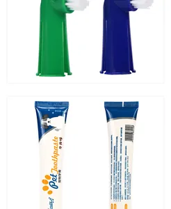 Detailed view of pet toothpaste and silicone finger toothbrushes for dog dental hygiene