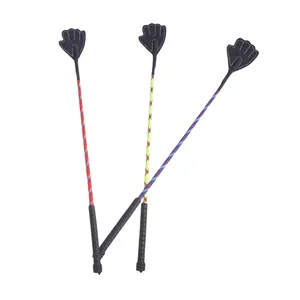 Set of three hand-shaped pet training whips with colorful patterned rods and anti-slip handles