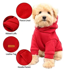 Sudadera roja con capucha para perros con forro polar cálido y puños acanalados