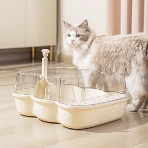 Extra grote halfgesloten kattenbak met hoge spatrand en bijpassend kattenbakschepje