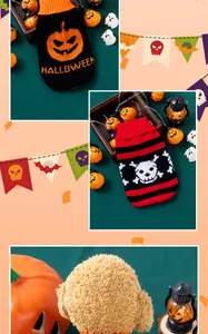 Maglioni festivi in maglia per animali Halloween con disegni di zucca e teschio per cani