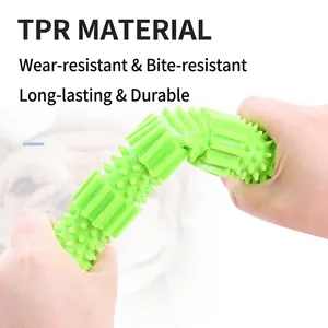 Durable green TPR dog chew toy and molar stick designed for pet dental cleaning