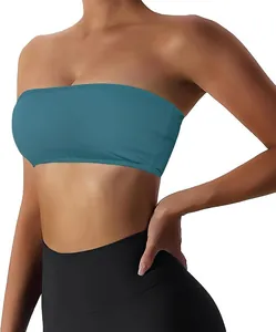 Detailed view of a stylish teal strapless bandeau tube top for women in a studio shot