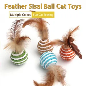 Palline colorate in sisal per gatti con piume naturali per il gioco interattivo gatto